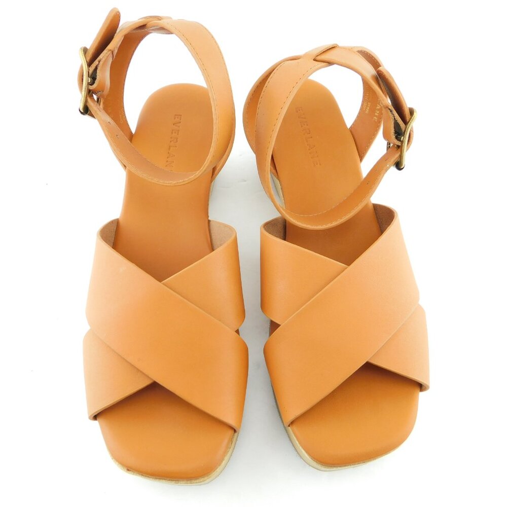 EVERLANE Brown Leather Crisscross Ankle Strap Clog Sandals 7
